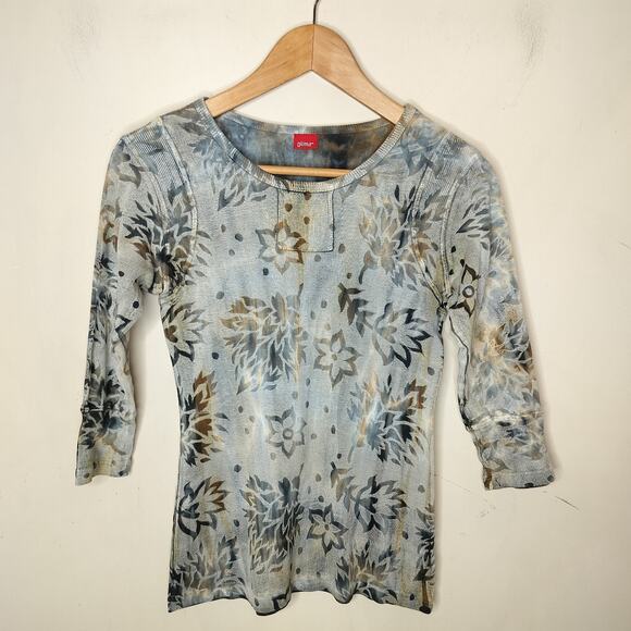 Glima Shirt Batik Floral Tie Dye 3/4 Sleeve Hippie Boho - Picture 1 of 11
